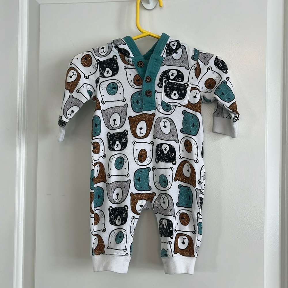 Gymboree bear print hooded onesie size 0-3 m
